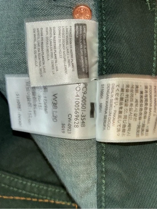 Levi's 501 Original Fit Jeans - W38 L30 - Green Color Button Fly Blank Tab - Picture 4 of 4
